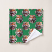 Tijgerkoppatroonontwerp Groen Bad Handdoek (Wasdoekje)