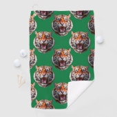 Tijgerkoppatroonontwerp Groen Golfhanddoek (Insitu)
