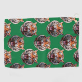 Tijgerkoppatroonontwerp Groen Golfhanddoek (Horizontaal)