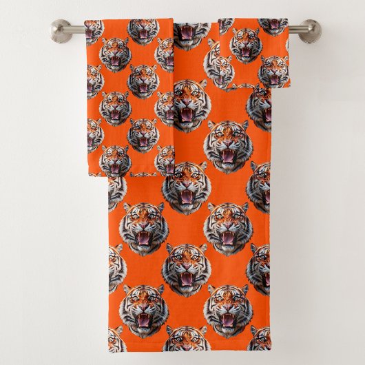 Tijgerkoppatroonontwerp Oranje Bad Handdoek