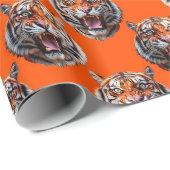 Tijgerkoppatroonontwerp Oranje Cadeaupapier (Rol Hoek)