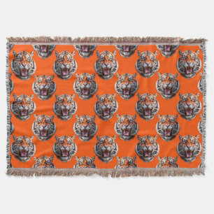 Tijgerkoppatroonontwerp Oranje Deken