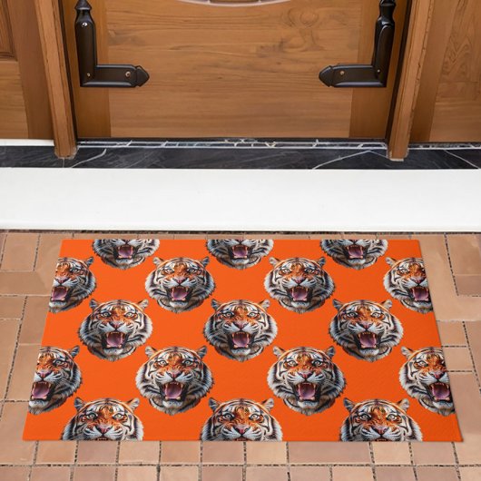 Tijgerkoppatroonontwerp Oranje Deurmat