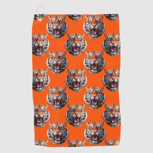 Tijgerkoppatroonontwerp Oranje Golfhanddoek (Voorkant)