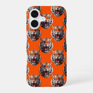 Tijgerkoppatroonontwerp Oranje  iPhone 16 Hoesje
