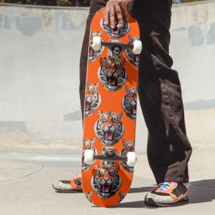 Tijgerkoppatroonontwerp Oranje Persoonlijk Skateboard