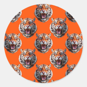 Tijgerkoppatroonontwerp Oranje Ronde Sticker