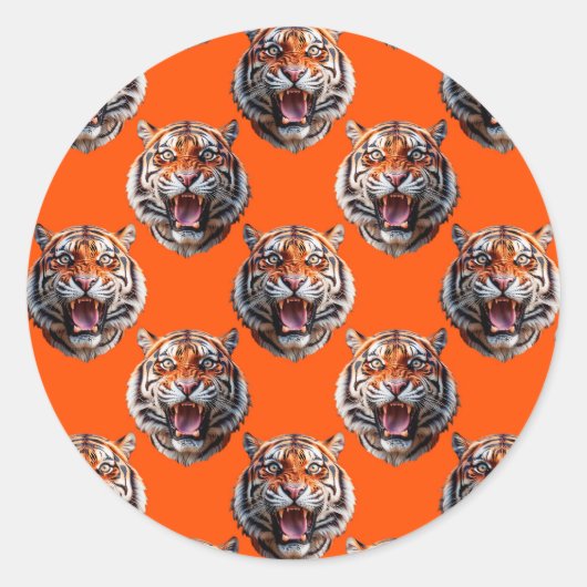 Tijgerkoppatroonontwerp Oranje Ronde Sticker (Voorkant)