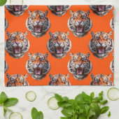 Tijgerkoppatroonontwerp Oranje Theedoek (Gevouwen)