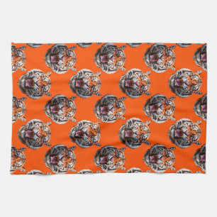 Tijgerkoppatroonontwerp Oranje Theedoek
