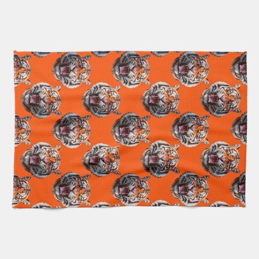 Tijgerkoppatroonontwerp Oranje Theedoek (Horizontaal)
