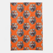 Tijgerkoppatroonontwerp Oranje Theedoek (Verticaal)