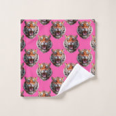 Tijgerkoppatroonontwerp Roze Bad Handdoek (Wasdoekje)