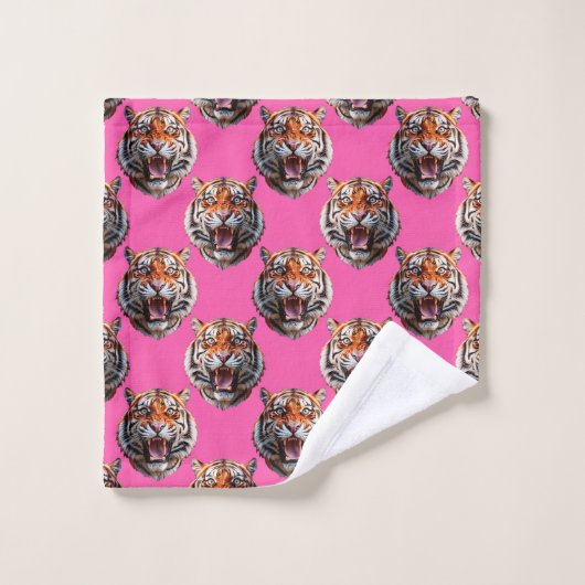 Tijgerkoppatroonontwerp Roze Bad Handdoek (Wasdoekje)