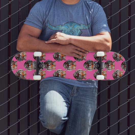 Tijgerkoppatroonontwerp Roze Persoonlijk Skateboard (Buiten 3)
