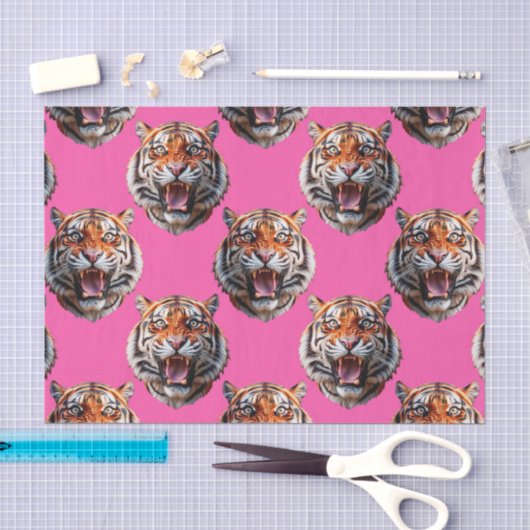 Tijgerkoppatroonontwerp Roze Tissuepapier (Craft)