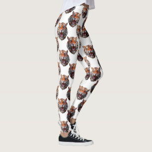 Tijgerkoppatroonontwerp - Wit Leggings