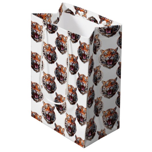 Tijgerkoppatroonontwerp - Wit Medium Cadeauzakje