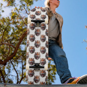 Tijgerkoppatroonontwerp - Wit Persoonlijk Skateboard