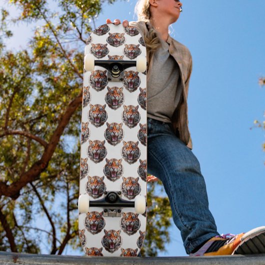 Tijgerkoppatroonontwerp - Wit Persoonlijk Skateboard