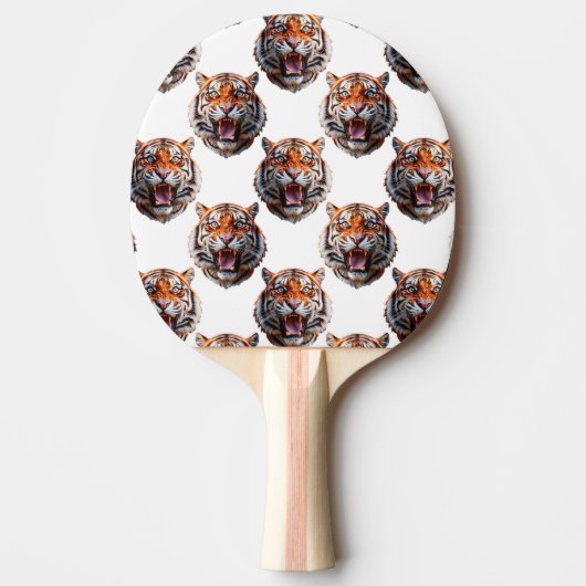 Tijgerkoppatroonontwerp - Wit Tafeltennisbatje (Voorkant)