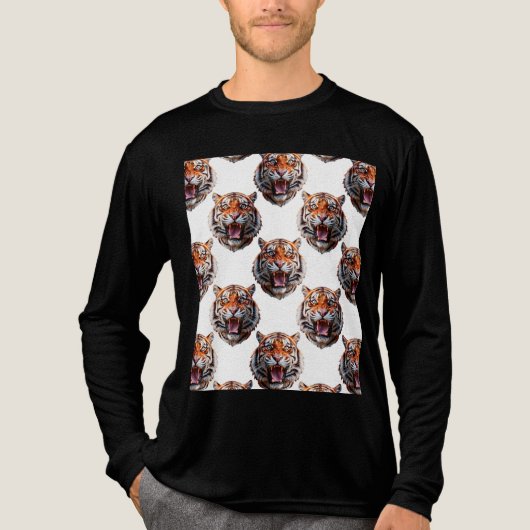 Tijgerkoppatroonontwerp - Wit Tri-Blend Shirt (Voorkant volledig)