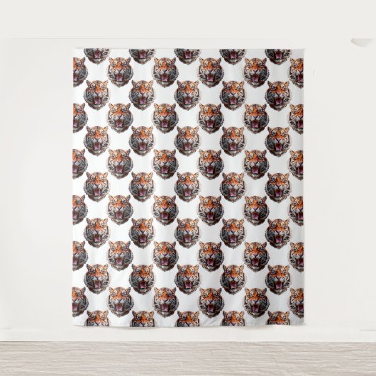 Tijgerkoppatroonontwerp - Wit Wandkleed (Voorkant)