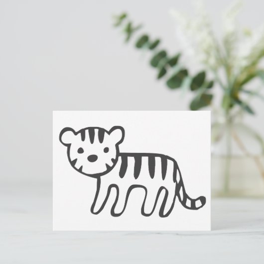 Tijgerkubus in zwarte en witte schets briefkaart (Staand voorkant)