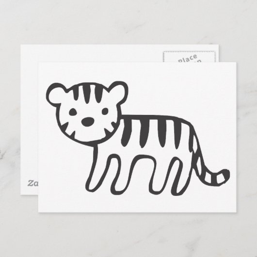 Tijgerkubus in zwarte en witte schets briefkaart (Voorkant / Achterkant)