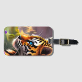 Tijgerkubus, paarse bloemen bagagelabel (Voorkant (horizontaal))