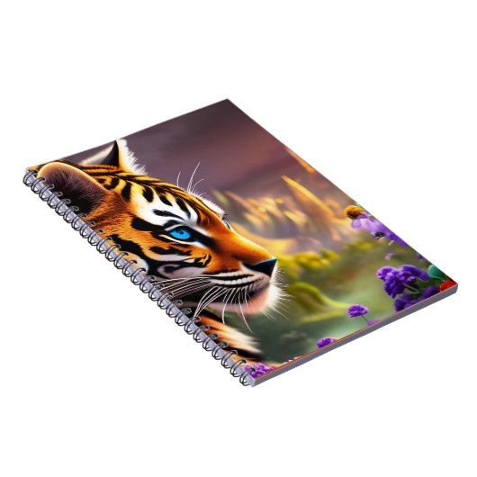 Tijgerkubus, paarse bloemen notitieboek (Rechterzijde)