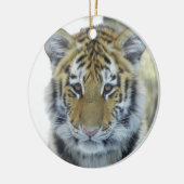 Tijgerkuil in sneeuw sluit portret af keramisch ornament (Links)