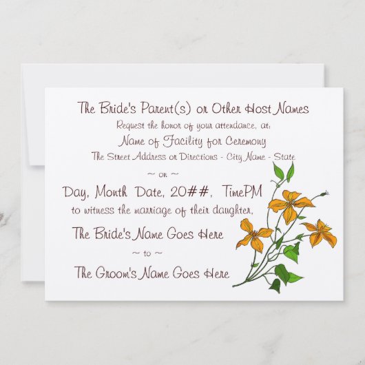 Tijgerlelies (bruiloft uitnodiging) kaart (Voorkant)