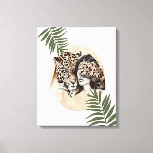 tijgermeisje oerwoud groene bladeren canvas afdruk (Voorkant)