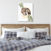 tijgermeisje oerwoud groene bladeren canvas afdruk (Insitu (Slaapkamer))