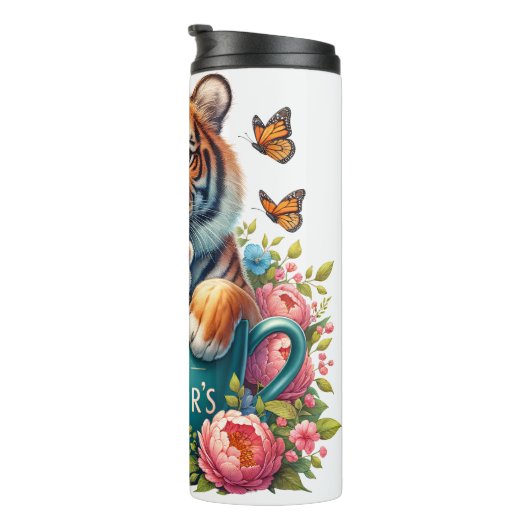Tijgermoeder: Baby, Bloemen, Moederdag Thermosbeker (Geroteerd rechts)