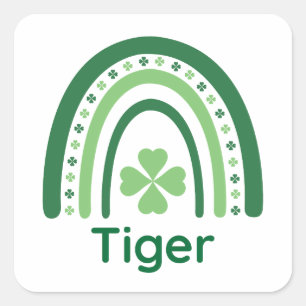 Tijgernaam Clover Boho Rainbow Vierkante Sticker