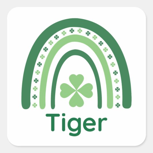 Tijgernaam Clover Boho Rainbow Vierkante Sticker (Voorkant)