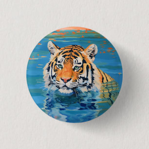 Tijgerontwerp, geschilderd, kleurrijke kunst ronde button 3,2 cm