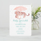 Tijgerparaplu Baby Sprinkle Shower Invitation Kaart (Staand voorkant)