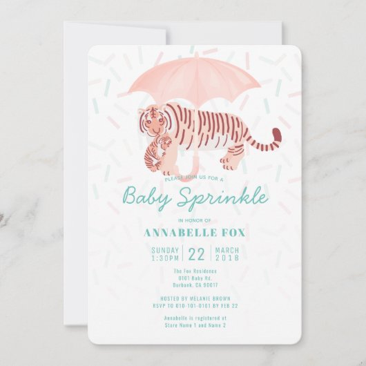 Tijgerparaplu Baby Sprinkle Shower Invitation Kaart (Voorkant)