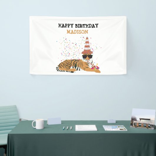 tijgerpartij - dieren met een feestdag spandoek (Beurs)