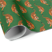 Tijgerpatroon met groene achtergrond cadeaupapier (Rol Hoek)