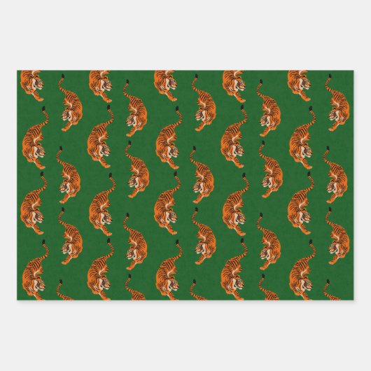 Tijgerpatroon met groene achtergrond inpakpapier vel (Voorkant)