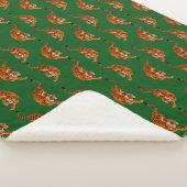 Tijgerpatroon met groene achtergrond sherpa deken (3/4)