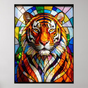 Tijgerportret Gebrandschilderd Glas Levendig Mozaï Poster