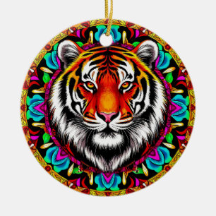 Tijgerportret met Mandala-ontwerp Keramisch Ornament