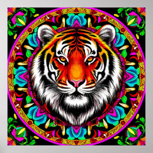 Tijgerportret met Mandala-ontwerp Poster