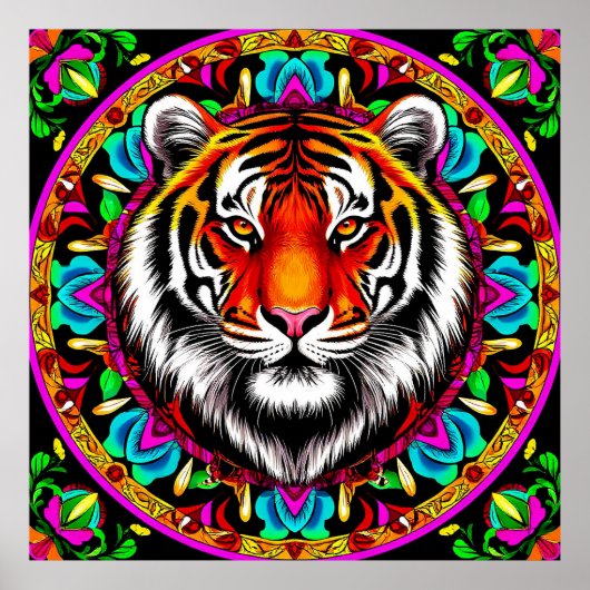 Tijgerportret met Mandala-ontwerp Poster (Voorkant)