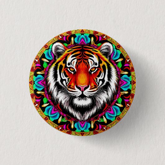 Tijgerportret met Mandala-ontwerp Ronde Button 3,2 Cm (Voorkant)